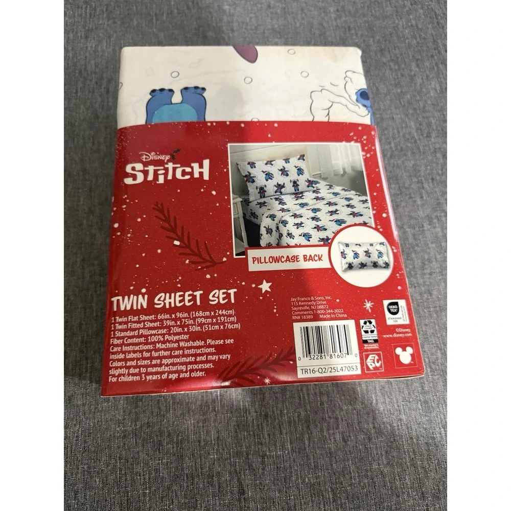 Disney Lilo & Stitch Twin Sheet Set Holiday 3 Piece Set Christmas Sheets New
